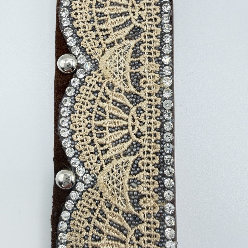 Girl's Small 24" Ranch Brown Lace, Crystal And Stud Genuine Leather Western Belt - Picture 4 of 10